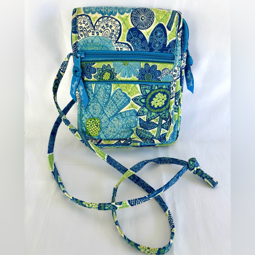 Vera Bradley Doodle Daisy Crossbody Hipster Purse Bag Floral Blue Green EUC